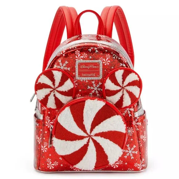 NWT Loungefly Disney Parks 2025 Christmas Peppermint Swirl Mini Backpack - Picture 1 of 5